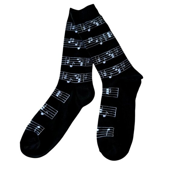 Musical Note Printed Black Crew Socks Concert Musician Music Novelty Singer - Picture 2 of 8